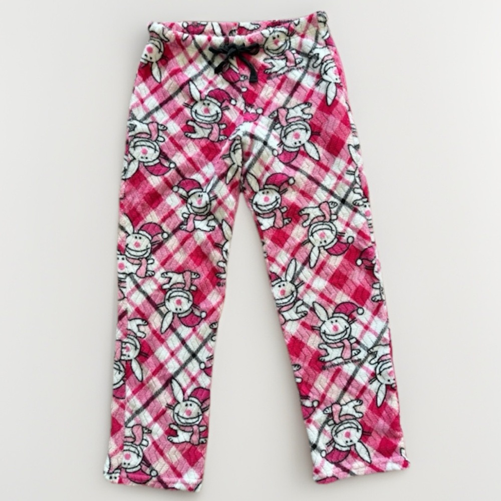 Happy Bunny Jim Benton Y2K Fluffy Pajama Pants Size Medium 7/9 Christmas Holiday